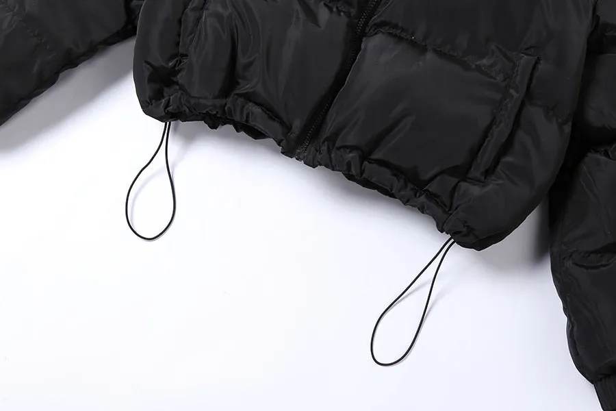 Faux PU Leather Y2K Bubble Puffer Winter Warm Jacket Women Long Sleeve Coats