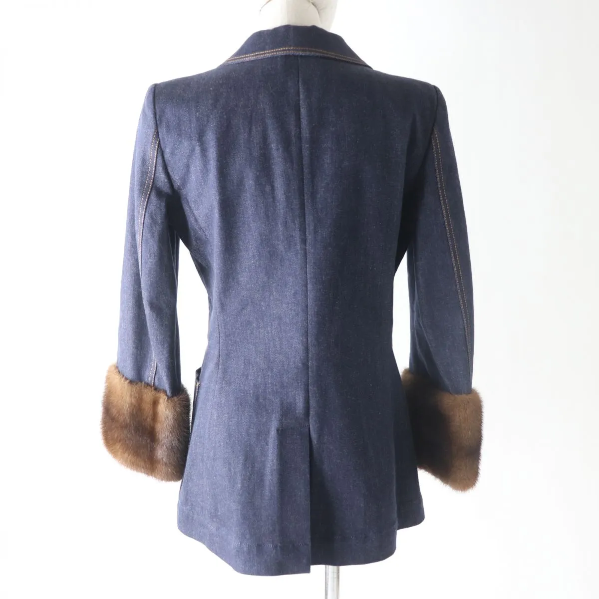 Fendi Mink Fur Logo Denim Jacket, Double-Breasted