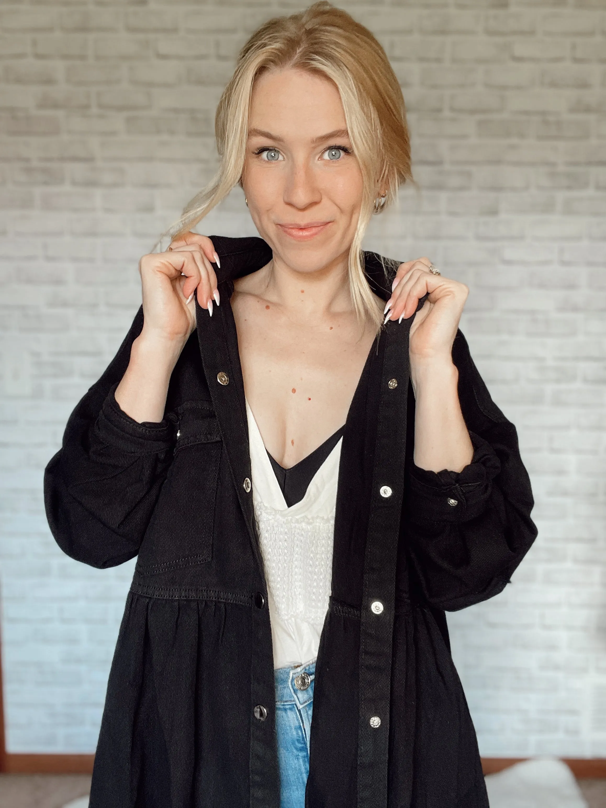 Oversized Black Denim Distressed Jacket