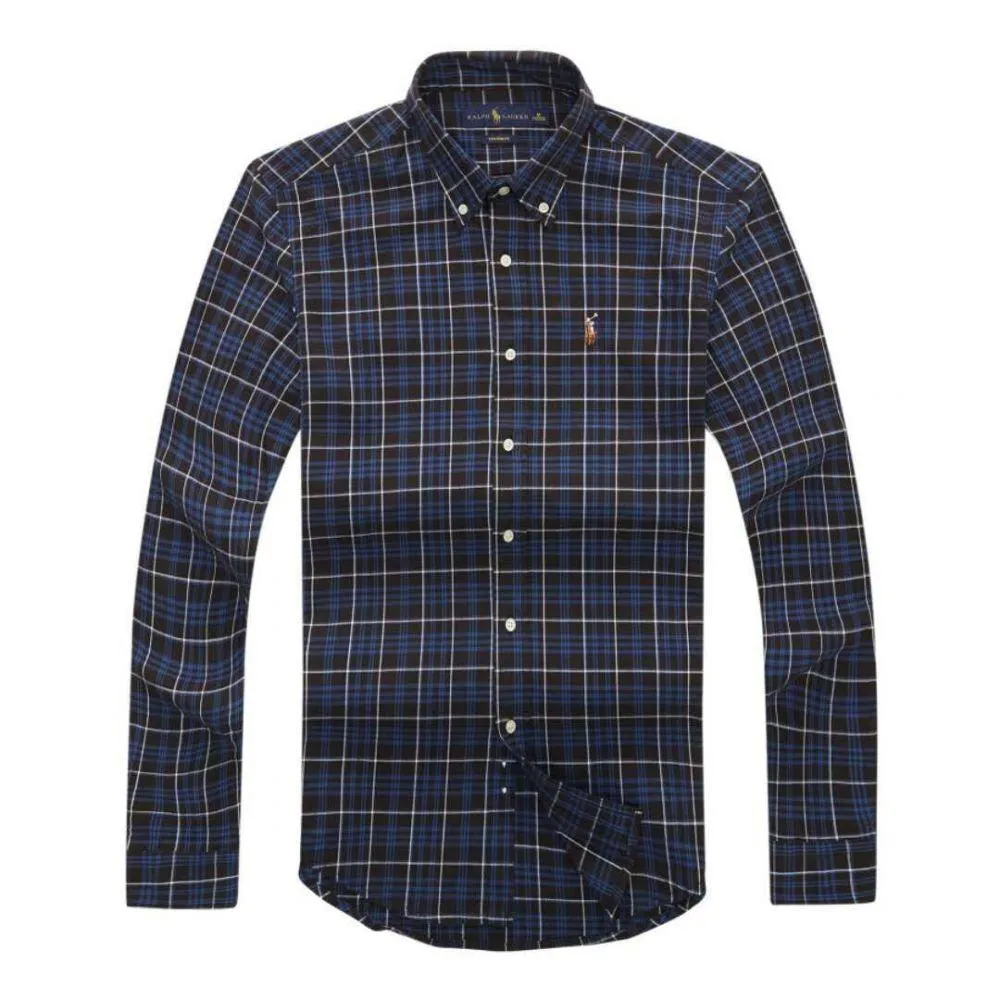 RL Long sleeve Button-Down Crest logo Navyblue Shirt