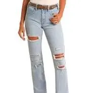 ROCK & ROLL DENIM High Rise Light Wash Distressed Bootcut Jeans