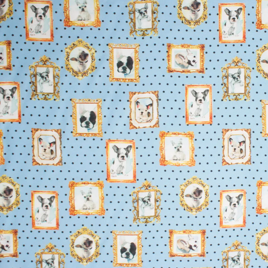 Sky Blue 'Framed Dogs' Printed Silk Twill